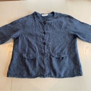 FLAX 100% Linen Boxy Blazer Jacket Blue Lithuania Engelhart - Medium